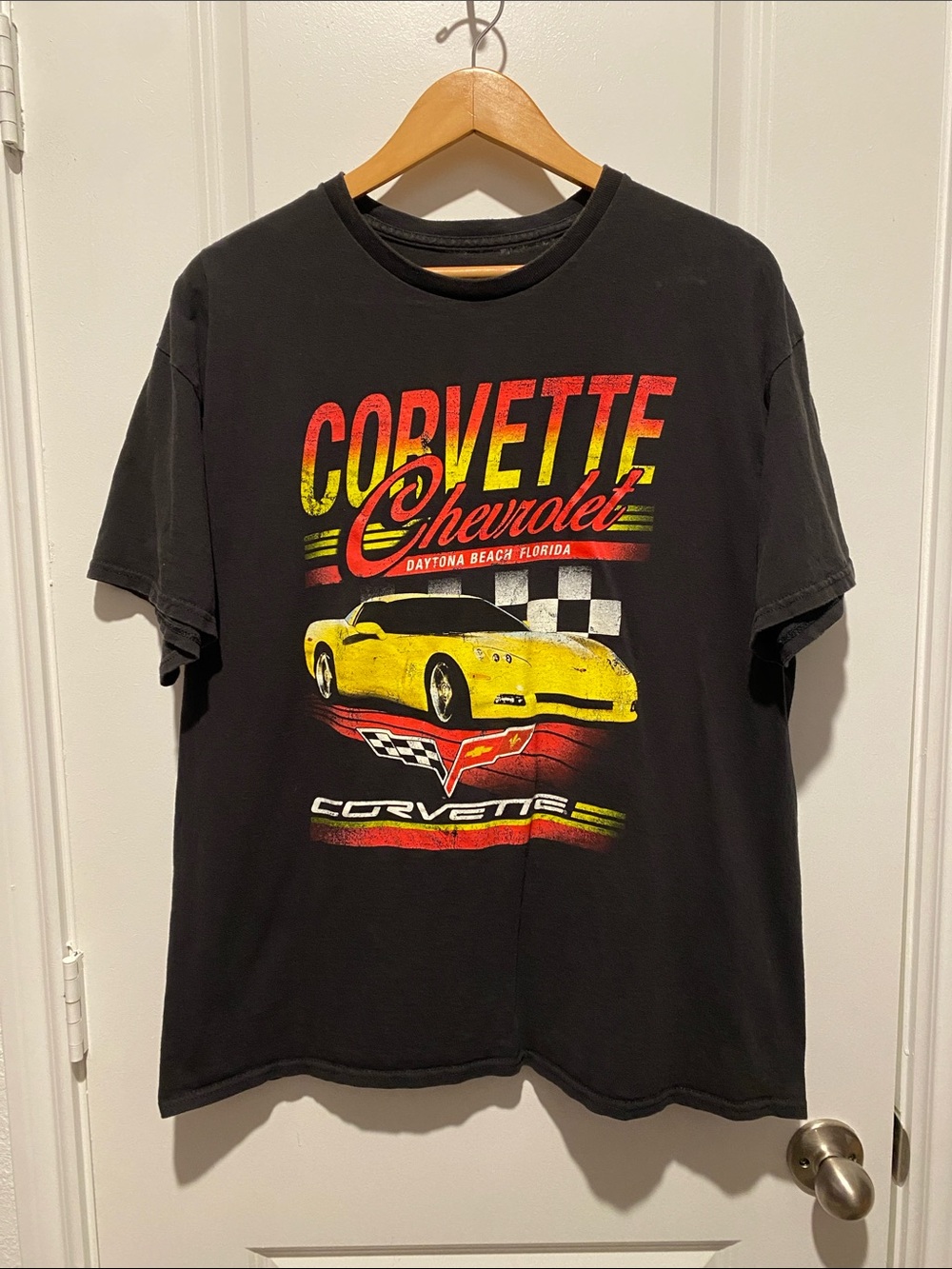 Corvette Chevrolet Graphic Tee - Black with Yellow Car